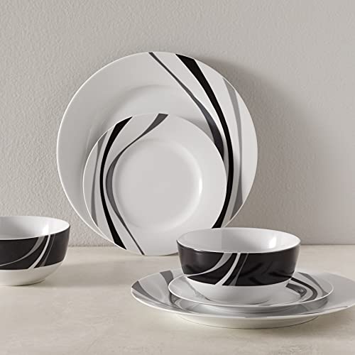 Amazon Basics 18-Piece Kitchen Dinnerware Set, Plates, Dishes, Bowls, Service for 6, Swirl