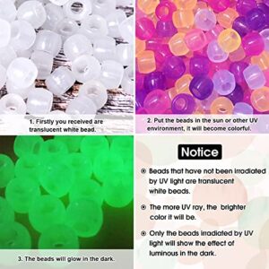 Korlon 1000 Pcs Glow in The Dark Beads, Plastic UV Beads Bracelet Pony Beads Color Changing Beads for Jewelry Making Bracelets, Necklace