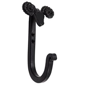 The Metal Magician Sheep Headed Iron Hooks Wall Mount Black Hanger Set of 3 Heavy Duty Towel Holder for Hanging Hats, Coat, Keys, Clothes, Bags Closet Hooks for Bathroom, Kitchen, Entryway