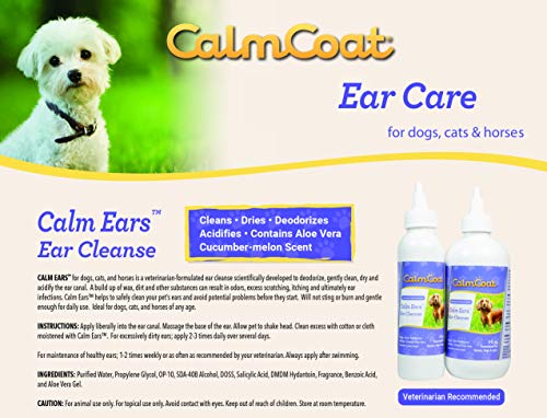 Calm Coat Ear Cleanse for Horses Dogs & Cats - Veterinarian Formulated Drops with Aloe Vera - Help Itchy Dirty Ears - 8 oz