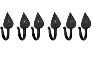the metal magician pack of 6 coat hooks wall mounted leaf style single robe hanger iron blacksmith key holder towel, handbags, hat hanging perfect for bathroom, kitchen, living room (black)