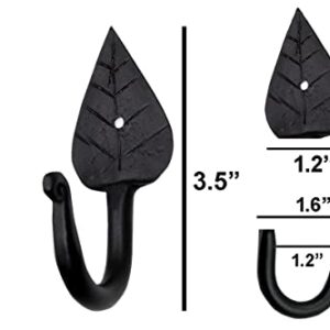 The Metal Magician Pack of 6 Coat Hooks Wall Mounted Leaf Style Single Robe Hanger Iron Blacksmith Key Holder Towel, Handbags, Hat Hanging Perfect for Bathroom, Kitchen, Living Room (Black)