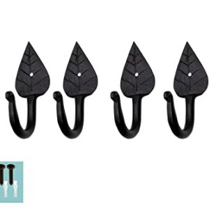 The Metal Magician Pack of 6 Coat Hooks Wall Mounted Leaf Style Single Robe Hanger Iron Blacksmith Key Holder Towel, Handbags, Hat Hanging Perfect for Bathroom, Kitchen, Living Room (Black)