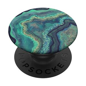 teal aqua blue gold resin geode agate popsockets popgrip: swappable grip for phones & tablets