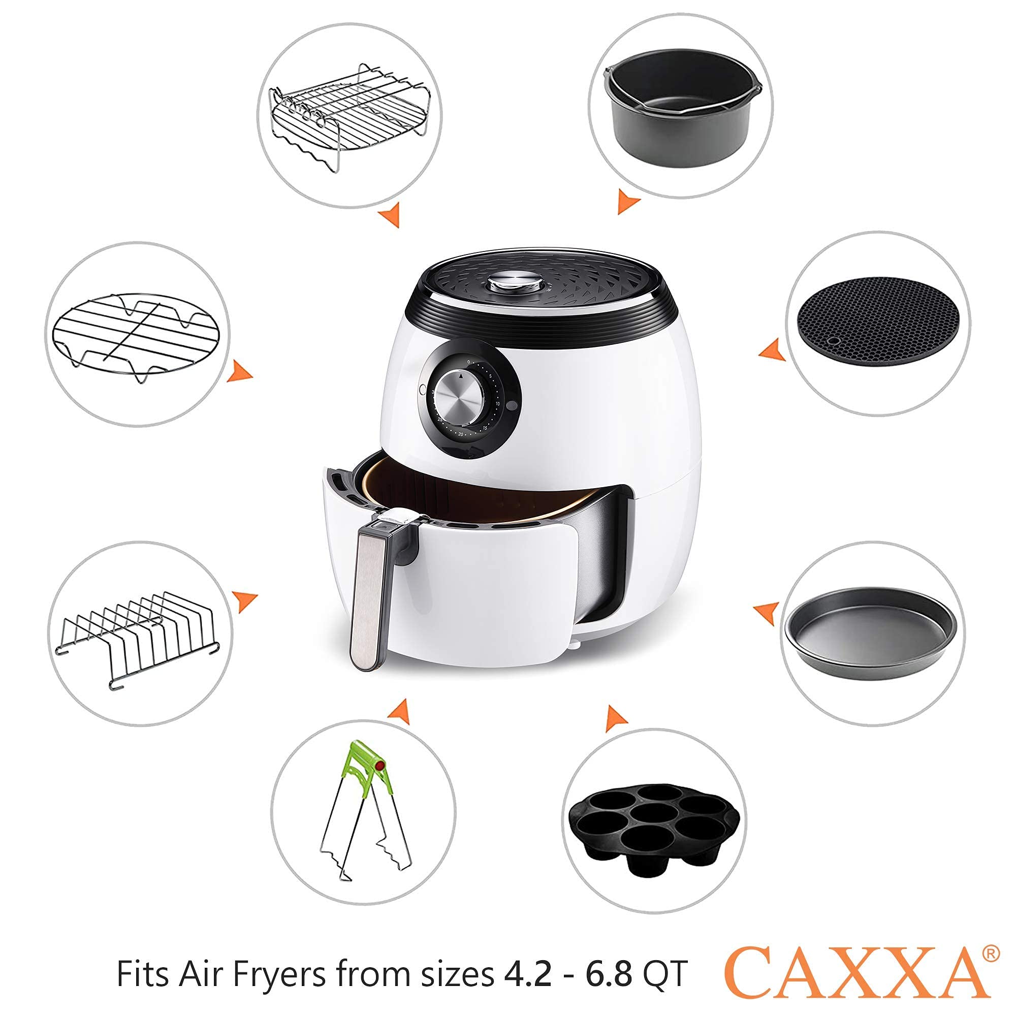CAXXA 15 PCS 8 Inch XL Air Fryer Accessories, Deep Fryer Accessories with Recipe Cookbook Compatible with Growise Phillips Cozyna Fits All 4.2QT - 5.8QT Air Fryer
