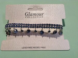 2 silver plated clear, sapphire & clear,green stones dangling bracelet each $12