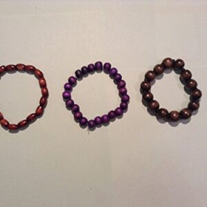 7" Wood Bead Adjustable Bracelets,in 3 different color brown purple light green