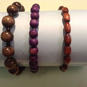 7" Wood Bead Adjustable Bracelets,in 3 different color brown purple light green