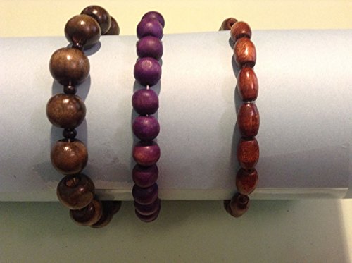 7" Wood Bead Adjustable Bracelets,in 3 different color brown purple light green