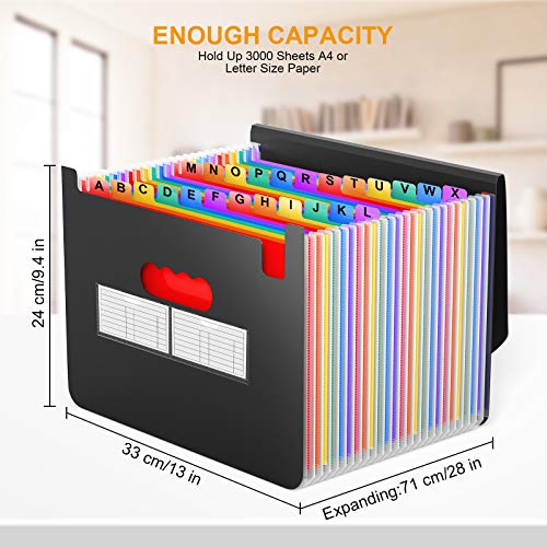 Accordian File Organizer,24 Pockets Expanding File Folder with Expandable Cover,Portable Expandable Plastic Filing Box,Accordion Bill/Paper/Document/Receipt Organizer with Colored Tabs(A4/Letter Size)