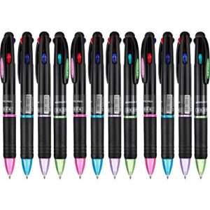 jovitec 12 pcs multicolor ballpoint pens 4 in 1 retractable ballpoint pens 4 colors gel ink ball point pen for office school teachers nurses students children gift, 0.7 mm, black, blue, red and green