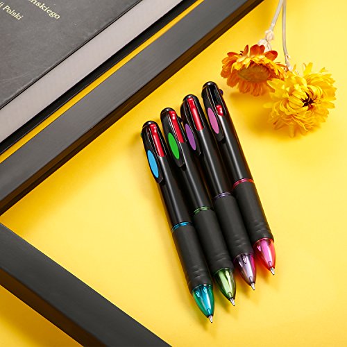 JOVITEC 12 Pcs Multicolor Ballpoint Pens 4 in 1 Retractable Ballpoint Pens 4 Colors Gel Ink Ball Point Pen for Office School Teachers Nurses Students Children Gift, 0.7 mm, Black, Blue, Red and Green