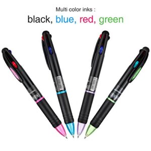 JOVITEC 12 Pcs Multicolor Ballpoint Pens 4 in 1 Retractable Ballpoint Pens 4 Colors Gel Ink Ball Point Pen for Office School Teachers Nurses Students Children Gift, 0.7 mm, Black, Blue, Red and Green