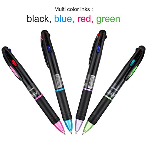 JOVITEC 12 Pcs Multicolor Ballpoint Pens 4 in 1 Retractable Ballpoint Pens 4 Colors Gel Ink Ball Point Pen for Office School Teachers Nurses Students Children Gift, 0.7 mm, Black, Blue, Red and Green