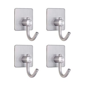 vpang 4 pcs stainless steel adhesive hooks heavy duty wall hooks sticky hanger for kitchen bathroom office garage (type 5)