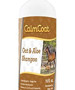 Calm Coat Oatmeal & Aloe Dog Cat & Horse Shampoo - Hypoallergenic & pH Balanced Formula - Mild & Gentle for Itchy Scaling & Sensitive Skin - 16 oz