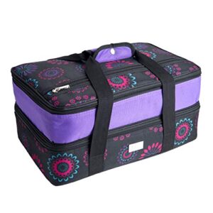 pursetti casserole carriers for hot or cold food, perfect insulated food carrier for potluck, holidayparties/picnic/cookouts, fits 9"x13" baking dish (purple circle w/purple accent)