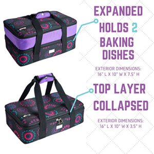 Pursetti Casserole Carriers for Hot or Cold Food, Perfect Insulated Food Carrier for Potluck, HolidayParties/Picnic/Cookouts, Fits 9"x13" Baking Dish (Purple Circle w/Purple Accent)