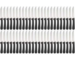 tezzorio (set of 48) serrated-edge pointed-tip steak knives, 5-inch stainless steel blade steak knives with plastic handles for restaurants
