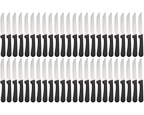 Tezzorio (Set of 48) Serrated-Edge Pointed-Tip Steak Knives, 5-Inch Stainless Steel Blade Steak Knives with Plastic Handles for Restaurants
