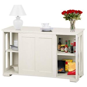 yaheetech storage cabinet kitchen buffet cabinet sideboard with sliding door, adjustable shelf & open side panels, stackable cupboard for kitchen, living room, hallway furniture, antique white