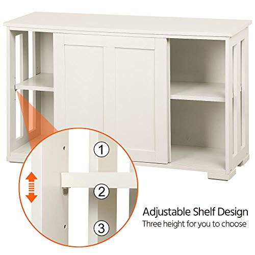 Yaheetech Storage Cabinet Kitchen Buffet Cabinet Sideboard with Sliding Door, Adjustable Shelf & Open Side Panels, Stackable Cupboard for Kitchen, Living Room, Hallway Furniture, Antique White