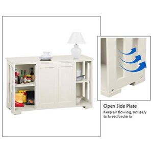 Yaheetech Storage Cabinet Kitchen Buffet Cabinet Sideboard with Sliding Door, Adjustable Shelf & Open Side Panels, Stackable Cupboard for Kitchen, Living Room, Hallway Furniture, Antique White