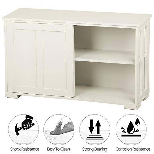 Yaheetech Storage Cabinet Kitchen Buffet Cabinet Sideboard with Sliding Door, Adjustable Shelf & Open Side Panels, Stackable Cupboard for Kitchen, Living Room, Hallway Furniture, Antique White