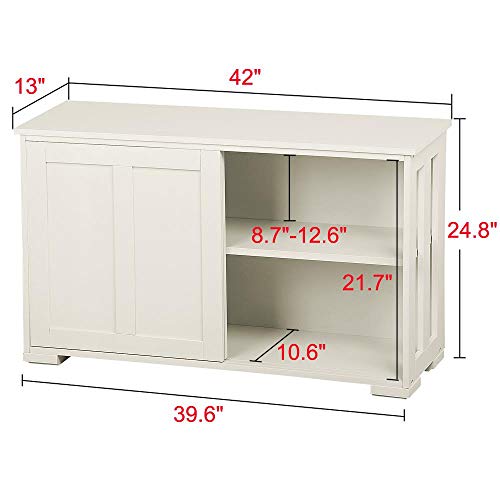 Yaheetech Storage Cabinet Kitchen Buffet Cabinet Sideboard with Sliding Door, Adjustable Shelf & Open Side Panels, Stackable Cupboard for Kitchen, Living Room, Hallway Furniture, Antique White