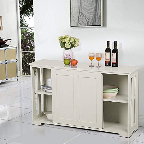 Yaheetech Storage Cabinet Kitchen Buffet Cabinet Sideboard with Sliding Door, Adjustable Shelf & Open Side Panels, Stackable Cupboard for Kitchen, Living Room, Hallway Furniture, Antique White