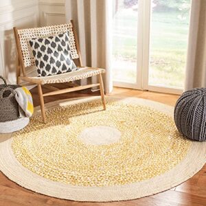 safavieh cape cod collection 6' round gold / natural cap210d handmade braided jute & cotton area rug