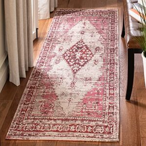 safavieh classic vintage collection runner rug - 2'3" x 8', fuchsia, oriental medallion distressed design, non-shedding & easy care, ideal for high traffic areas in living room, bedroom (clv113r)