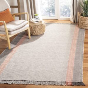 safavieh montauk collection area rug - 5' x 8', terracotta & grey, handmade flat weave boho farmhouse cotton stripe fringe, ideal for high traffic areas in living room, bedroom (mtk301p)