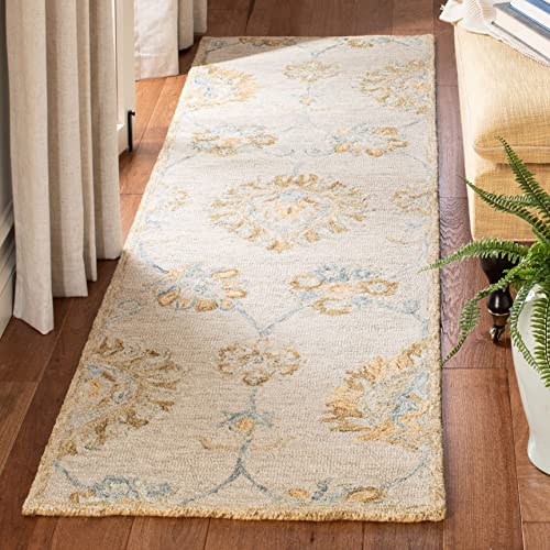 SAFAVIEH Blossom Collection 5' x 8' Beige / Sage BLM560B Handmade Premium Wool Area Rug