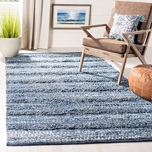 SAFAVIEH Montauk Collection Area Rug - 8' x 10', Blue, Handmade, Ideal for High Traffic Areas in Living Room, Bedroom (MTK417L)