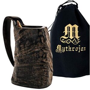 mythrojan viking buffalo horn mug tankard for beer, mead