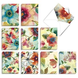 the best card company - 20 assorted blank plant cards boxed (4 x 5.12 inch) (10 designs, 2 each) - watercolor botanicals am3314ocb-b2x10
