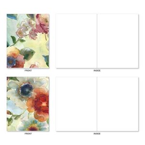 The Best Card Company - 20 Assorted Blank Plant Cards Boxed (4 x 5.12 Inch) (10 Designs, 2 Each) - Watercolor Botanicals AM3314OCB-B2x10