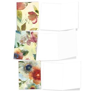 The Best Card Company - 20 Assorted Blank Plant Cards Boxed (4 x 5.12 Inch) (10 Designs, 2 Each) - Watercolor Botanicals AM3314OCB-B2x10