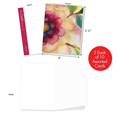 The Best Card Company - 20 Assorted Blank Plant Cards Boxed (4 x 5.12 Inch) (10 Designs, 2 Each) - Watercolor Botanicals AM3314OCB-B2x10