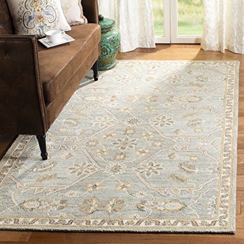 SAFAVIEH Blossom Collection 8' x 10' Slate / Beige BLM701M Handmade Premium Wool Area Rug