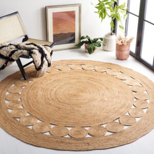 SAFAVIEH Natural Fiber Collection Area Rug - 8' Round, Natural, Handmade Boho Charm Farmhouse Jute, Ideal for High Traffic Areas in Living Room, Bedroom (NF364A)