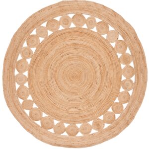 SAFAVIEH Natural Fiber Collection Area Rug - 8' Round, Natural, Handmade Boho Charm Farmhouse Jute, Ideal for High Traffic Areas in Living Room, Bedroom (NF364A)