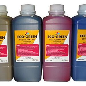 Eco Solvent Ink for Wide Format Sign Printers Using DX4 DX5 DX7 DX9 DX10 DX 11 XP600 TX800 Printhead, Mimaki, Roland, Mutoh (CMYK 4 Liter Set) , Will NOT Work with EcoTank or Small Desktop Printers