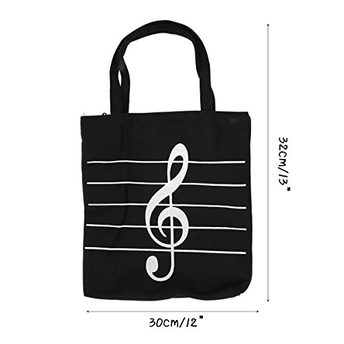 Music Notes Handbag Canvas Tote Bag Reusable Grocery Bag Shoulder Shopping Bag for Women Girls Gift (Black)