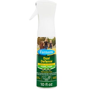 farnam dual defense insect repellent for horse and rider, fly control, 12 hour long lasting protection, 10 ounce non-aerosol spray bottle