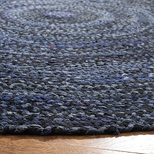 SAFAVIEH Braided Collection Area Rug - 5' Round, Navy & Black, Handmade Country Cottage Reversible Cotton, Ideal for High Traffic Areas in Living Room, Bedroom (BRD452N)