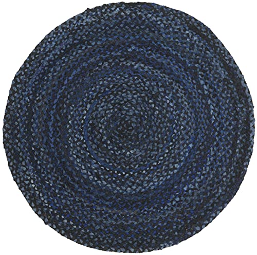 SAFAVIEH Braided Collection Area Rug - 5' Round, Navy & Black, Handmade Country Cottage Reversible Cotton, Ideal for High Traffic Areas in Living Room, Bedroom (BRD452N)