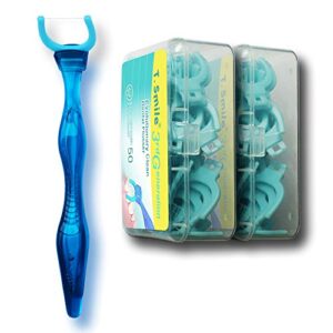 t.smile evolutionary clean dental flossers, kit of refills plus mid-length handle (1 handle + 100 refills)