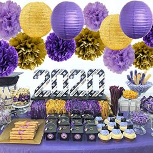 Graduation Decorations Purple Gold 2023 Furuix Purple Gold Birthday Party Decorations Glitter Gold/Purple Paper Lanterns Purple Birthday/Baby Shower/ Bridal Shower/Wedding Decorations/Lsu Decorations